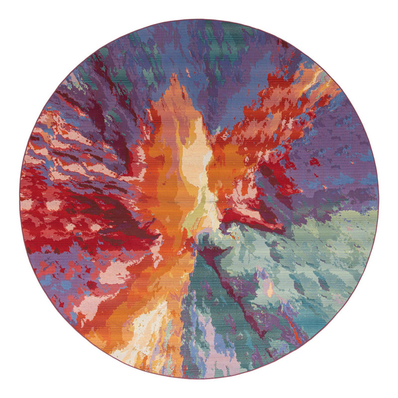 Azaleea Power Loomed Polypropylene Indoor/Outdoor Area Rug in Blue/Red/Orange, Round 10'