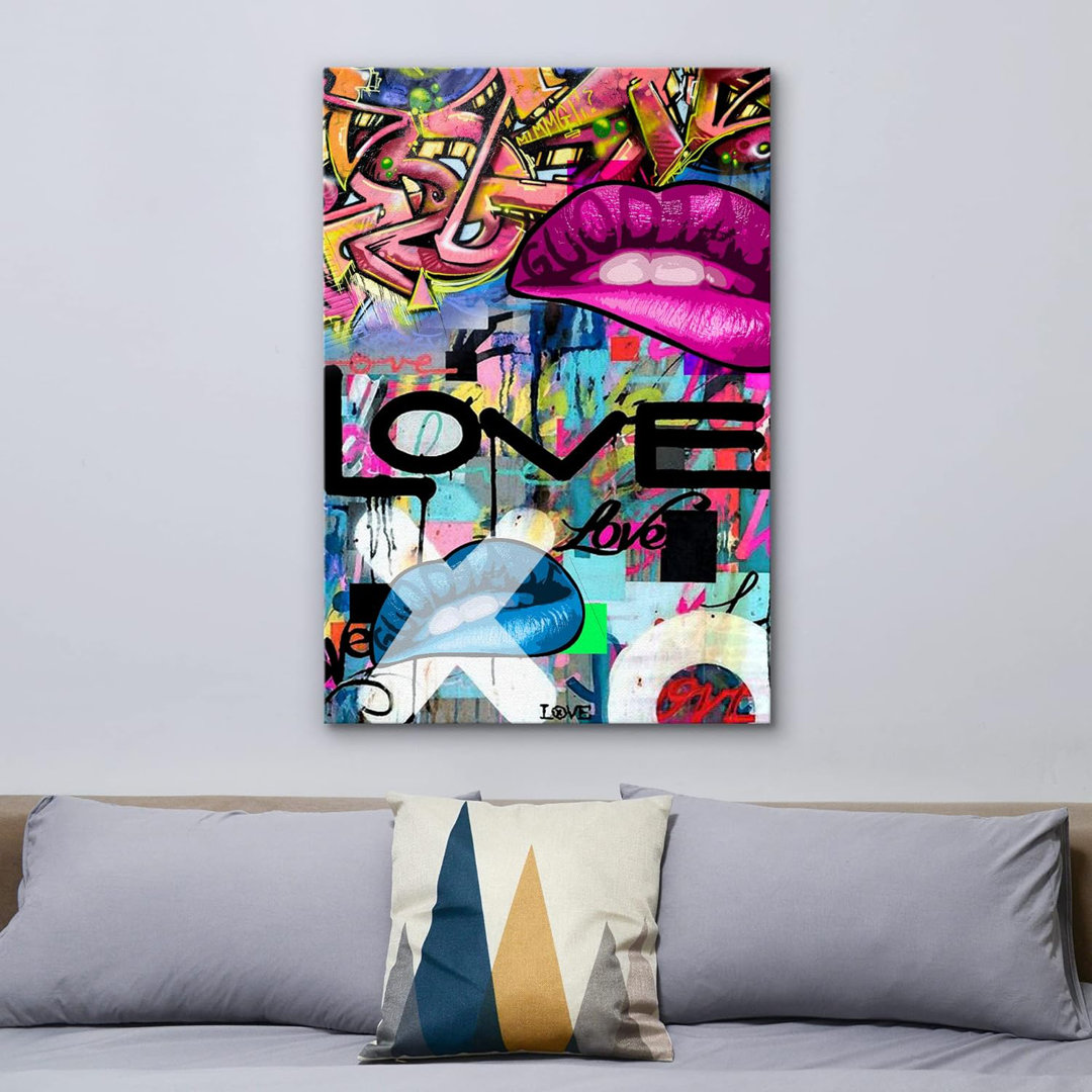 Pop Urban Street " Abstract Love And Pink Lip Graffiti & Street Art Famous People Pop Art Modern Urban Multicolor " IDEA4WALL Overall 