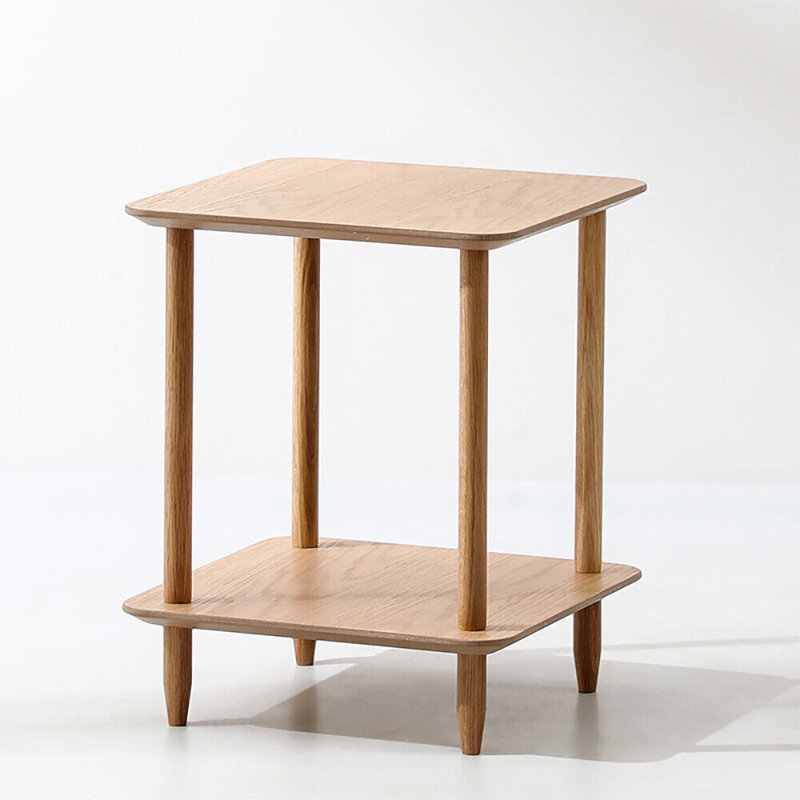 2 Layer Solid Wood End Table Sofa Side Table Nightstand For Living Room Bedroom