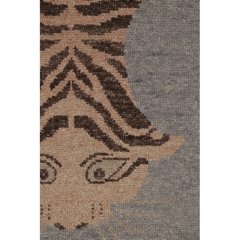 Rug & Kilim’S Distressed Tiger Rug In Gray With Beige And Chocolate Pictorial