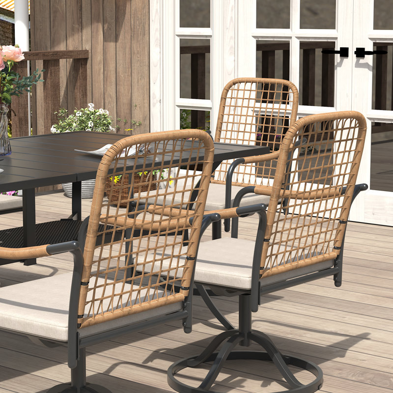 6 - Person 60'' L Outdoor Patio Dining Set With Cushioned Swivel Woven Rattan Chairs