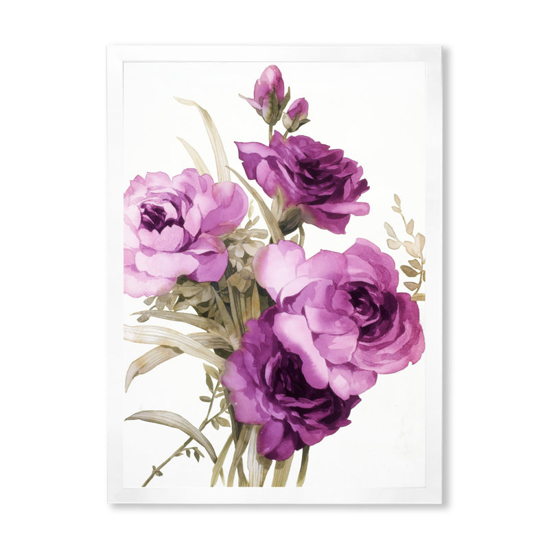 Dark Pink Roses - peinture sur toile, H 20 po x l 12 po x P 1po, Cadre photo blanc