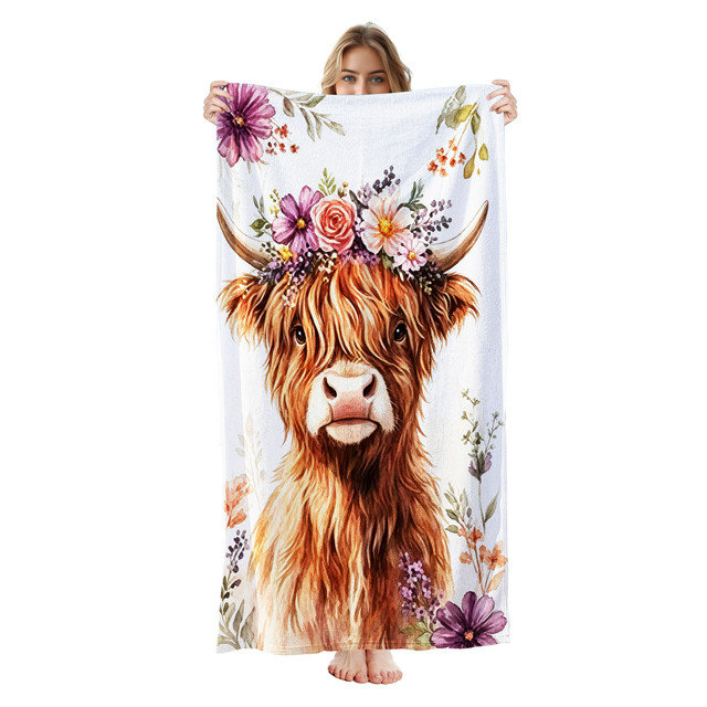  Serviette de plage en microfibre légère, absorbante et sans décoloration, 30 po x 60 po, hibiscus tropical noir