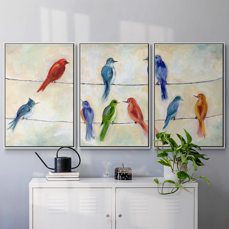 Chatter, reproduction encadrée sur toile, 3 pièces, H 24 po x l 48 po x P 2 po, Blanc
