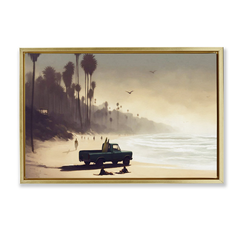  Toile flottante encadrée «Dreamy Beach Tropical View» par Noah Bay, H 21 po x l 31 po, Cadre flottant métallique doré