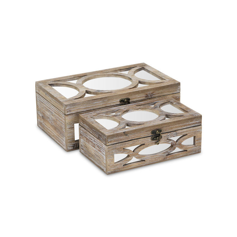 Ensemble de 2 boîtes en bois à motif circulaire Bankston