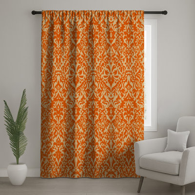 Orange Damask Pattern Window Curtains, Damask Sheer & Blockout Curtains - 1 Panel