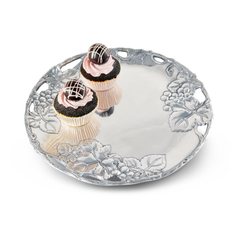 Handcrafted 12'' Aluminum Round Plate with Grape Design