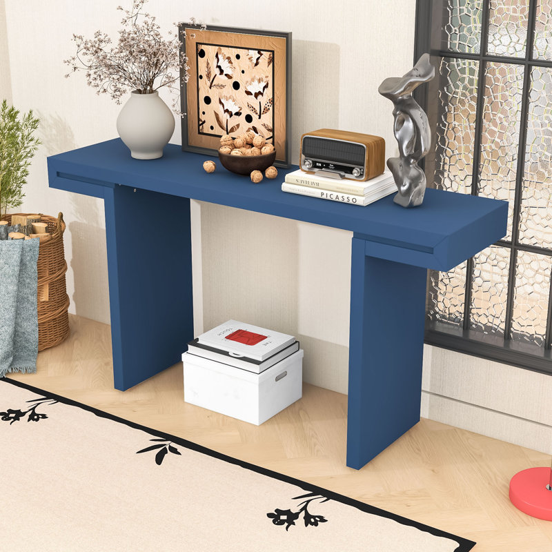 Console élégante pour entrée moderne avec plateau spacieux et pieds réglables, Marine