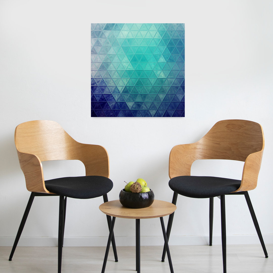 Blue Teal Gradient Triangles Abstract Colorful Geometric Wall Art Print