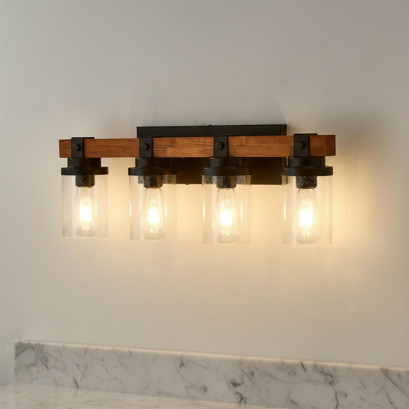 Lampe murale 4 lumières en bois noir mat (avec abat-jour en verre et ampoules non incluses), Quatre lumières