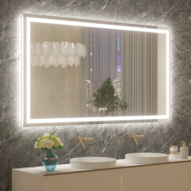Miroir de salle de bain mural à DEL sans cadre à intensité variable, 72 po x 40 po