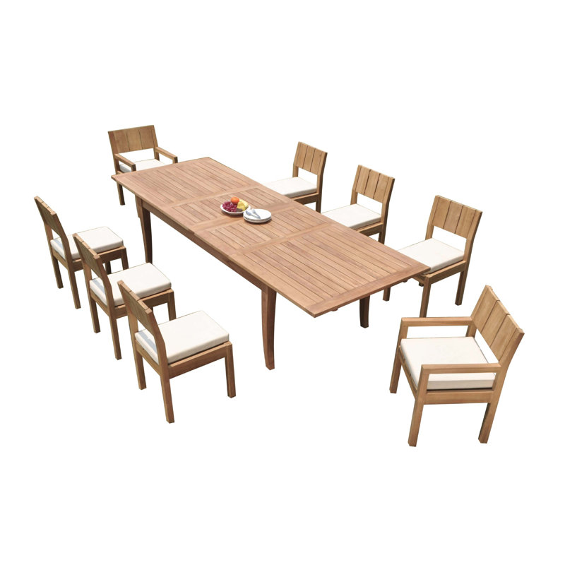Adrien 8 - Person Teak Patio Dining Set with Rectangular Table