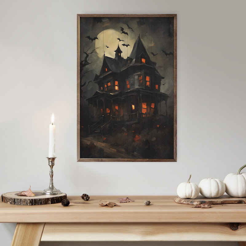Haunted House With Bats, 36" H x 24" W