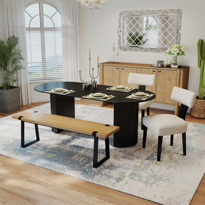 4-Piece Rustic Solid Wood Dining Table With Chair And Bench Set