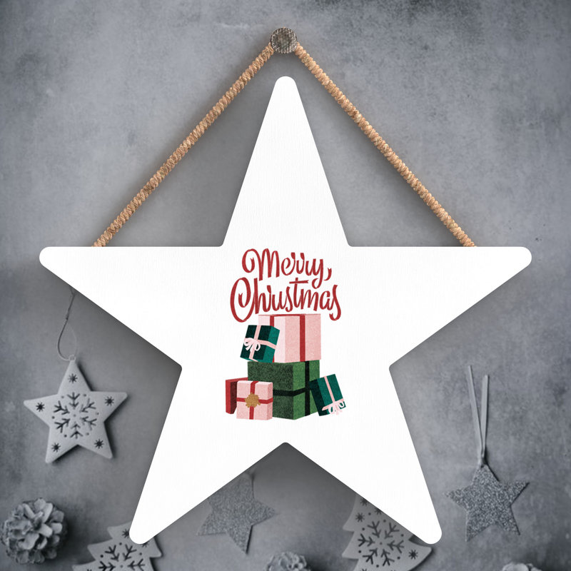 Xmas Merry Christmas Wooden Star Plaque