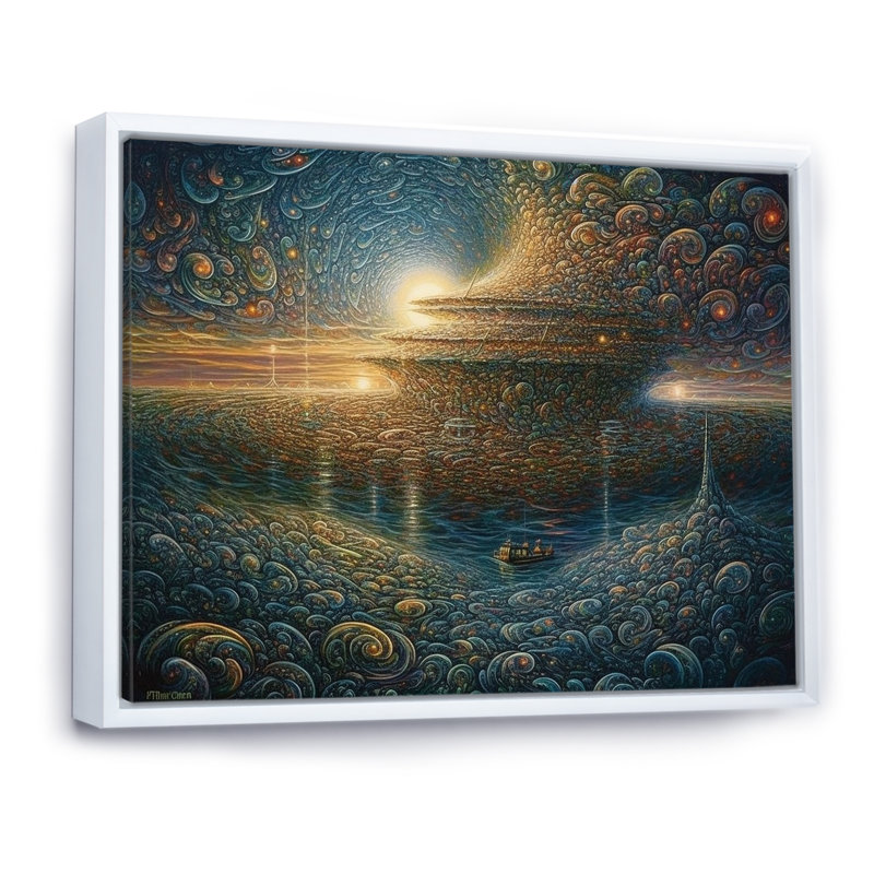 Futur paysage marin des vagues de l'océan - impression, H 16 po x l 32 po x P 1 po, Cadre flottant blanc