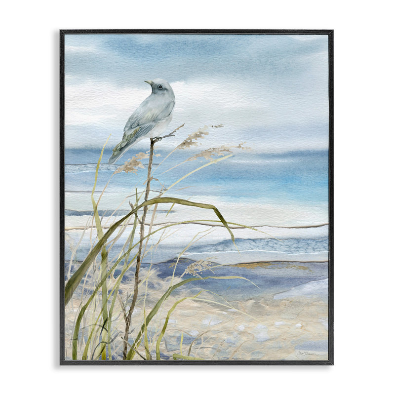 «Bird On Beach Shore» par Carol Robinson, reproduction encadrée sur bois, Giclée encadrée noir minuit