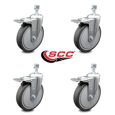 6 Inch Thermoplastic Rubber Swivel 12mm Stem Caster Set Total Lock Brake SCC