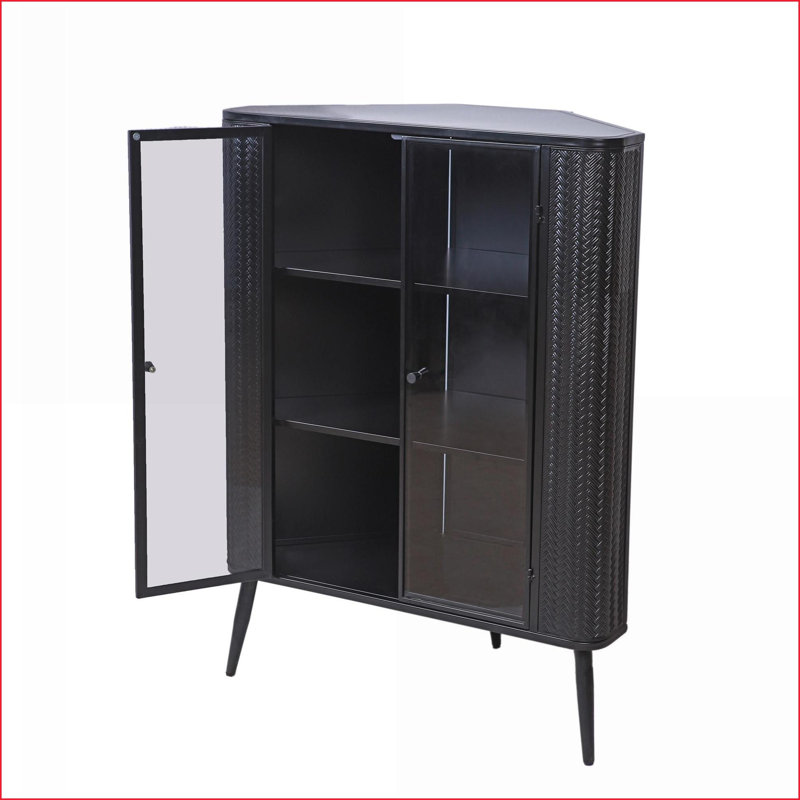 Armoires, rangement d'angle moderne à 3 niveaux avec portes en verre trempé, tablettes amovibles et amp; Structure en métal | Organisateur peu encombrant pour la salle de bain, la cuisine, la chambre à coucher | Moderne | Acier, verre trempé