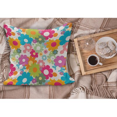 Ambesonne Floral Fluffy Throw Pillow Cushion Cover, Rainbow Colored Vivid Image Sixties Inspired Blooming Nature Symmetrical Pattern, Decorative Squar -  East Urban Home, 0C64D057A86E4EB5897B0486E7C66AC3