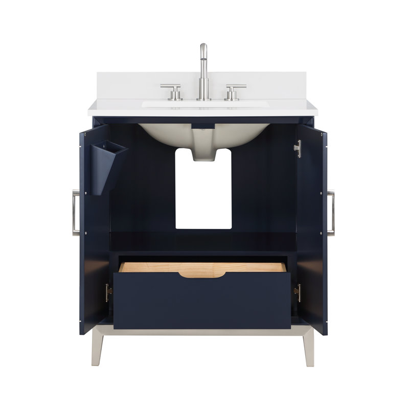 Gracie 30'' W Single Vanity, Pacific Blue, Satin Brass, White Quartz