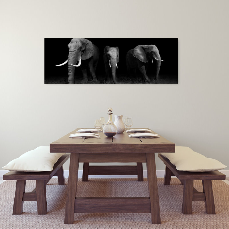 «Three Majestic Elephants Contemporary Elephant Nature Wildlife», art mural, H 48 po x l 16 po