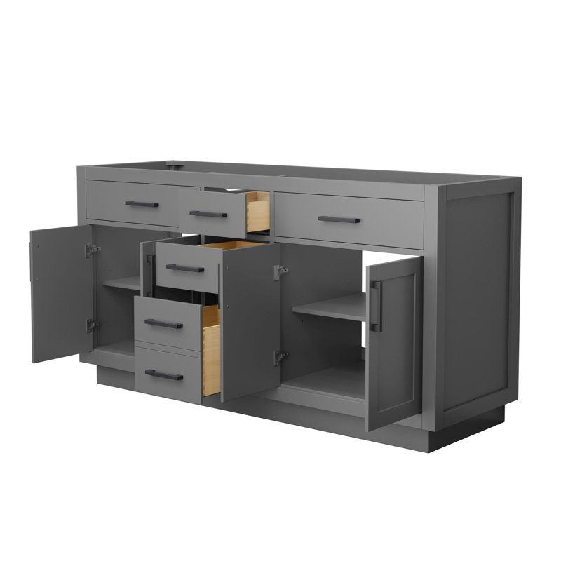 Base de meuble-lavabo double autoportante de 65 po Beckett seulement, Gris foncé, Noir mat