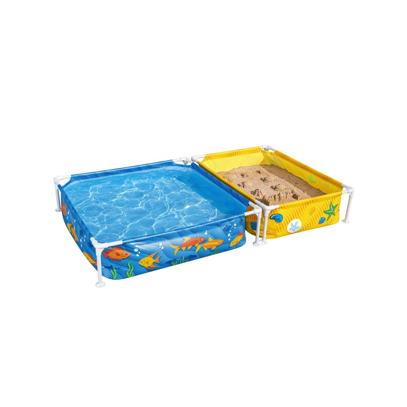 H2OGO! 7' Blue and Yellow Steel Frame Kiddie Pool and Sandpit