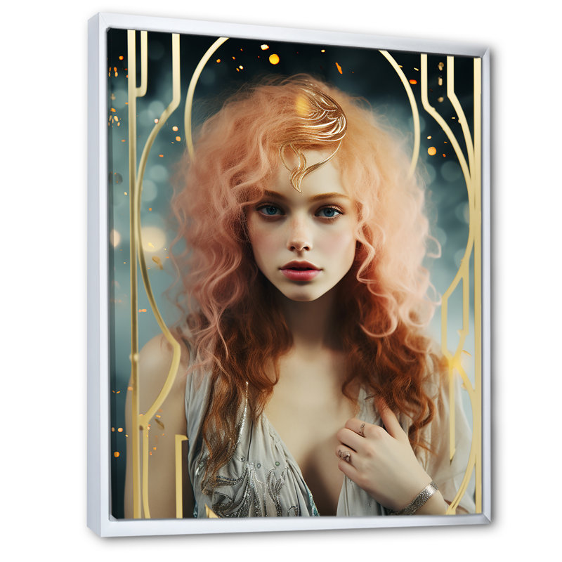 Art nouveau, élégance ludique - impression, H 40 po x l 30 po x P 1,5 po, Cadre flottant blanc