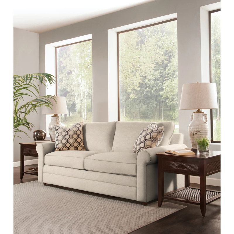 Edgeworth Sofa, Gel Memory Foam Mattress, Sunbrella Beige Pinstripe; 6205-74