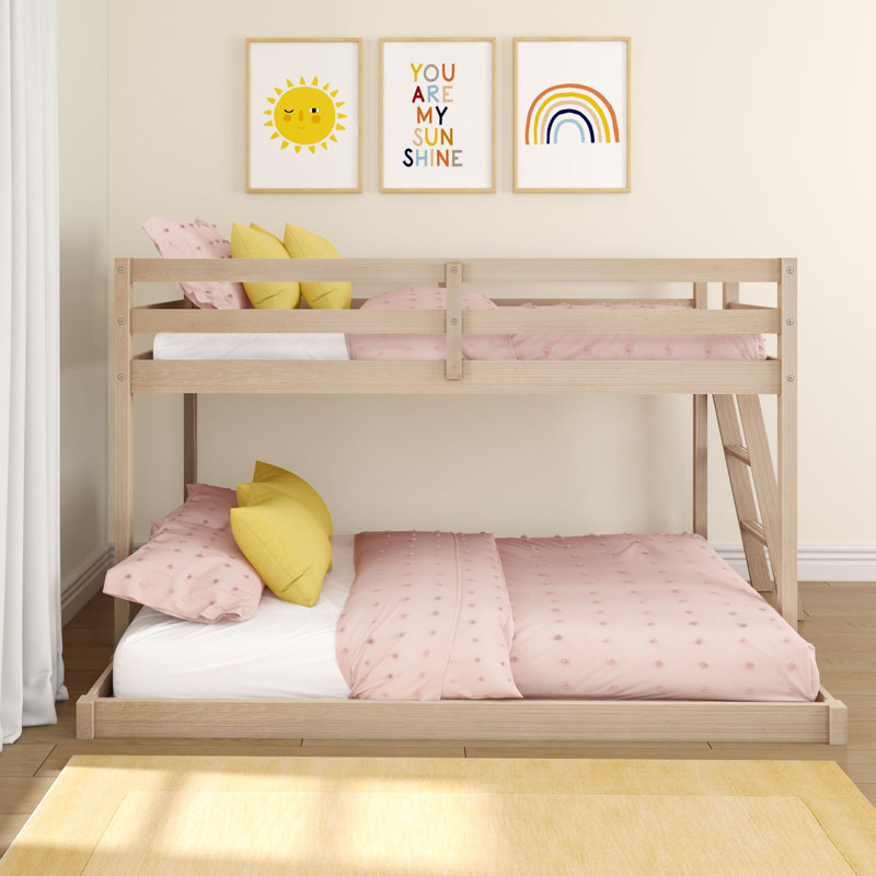 Twin Over Full Low Bunk Bed, Embossed Natural