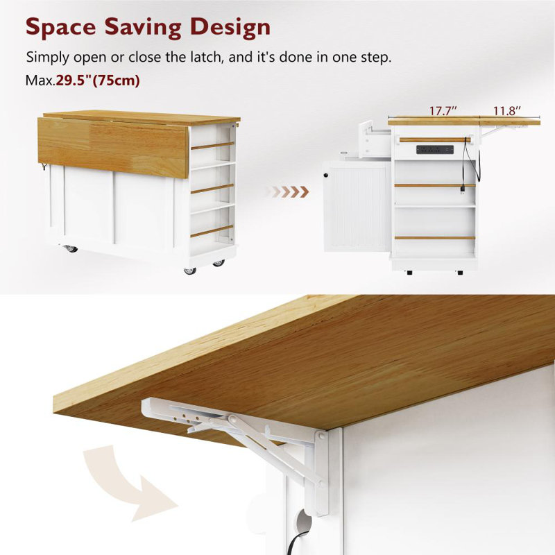 Kitchen Island with Drop Leaf, White