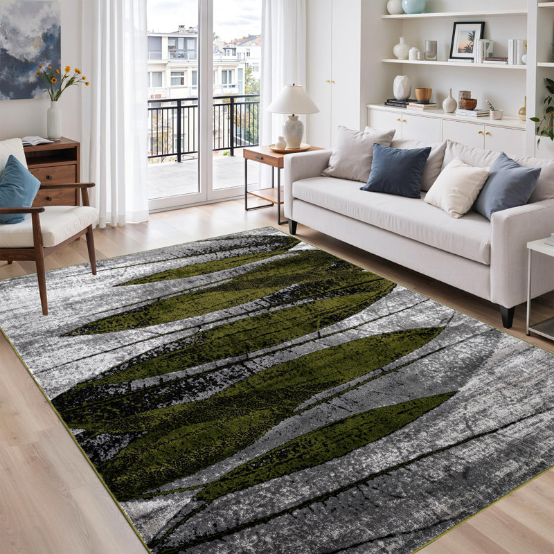 Abstract Area Rug, Green, Rectangle 120 x 170 cm