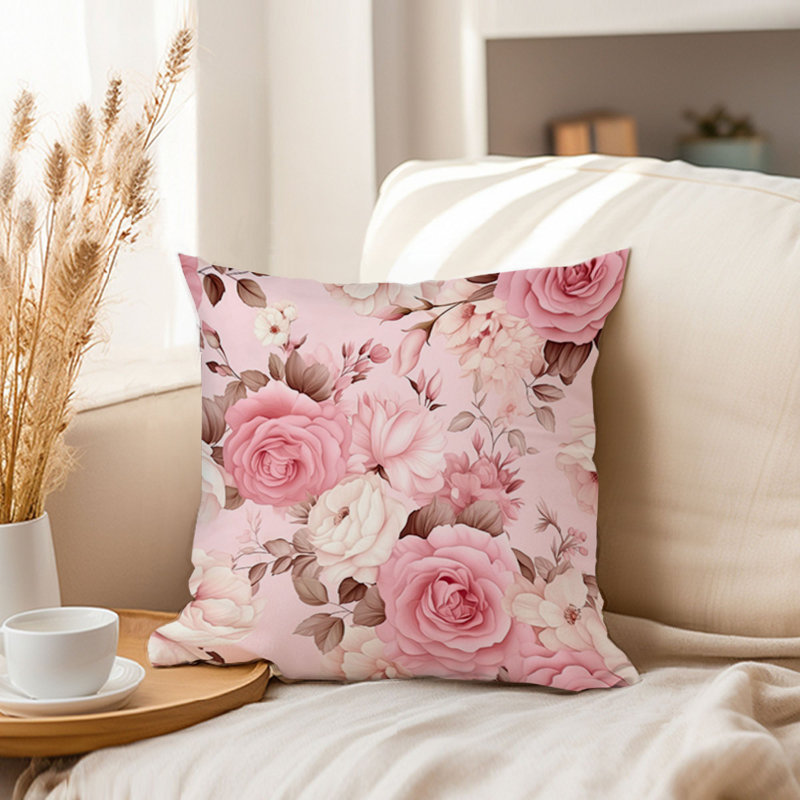 Motif floral de roses roses, H 16 po x l 16 po, Motif de roses roses en sourdine