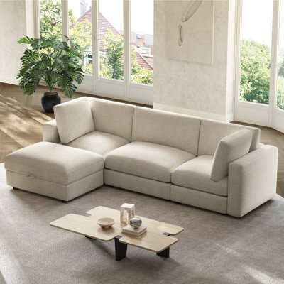 113'' Modular Sectional Sofa Couch With Storage Ottoman and Thick Cushions