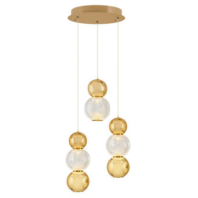 Bohemian LED Chandelier, Yellow Metal Body, 11.8 in Diameter x 47.2 in Height | 1 x 17W Integrated LED, 3000K Warm Light, 1700 Lm | Elegant Oriental & Glam Design for Living Room, Dining Room, or Entryway
