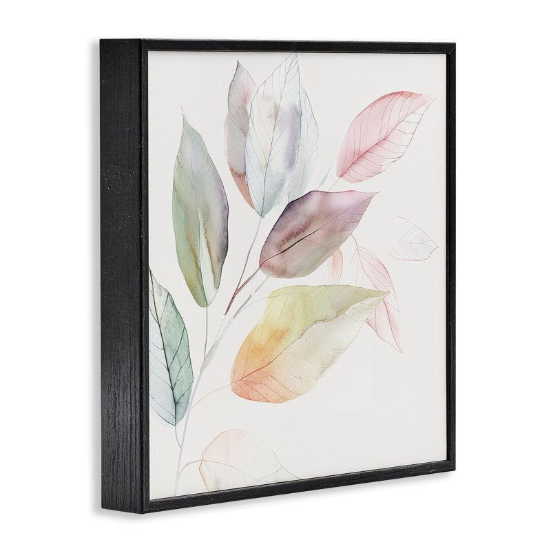Feuilles pastel pâle encadrées, estampe numérique, design par Raymond Powers, Giclée encadrée noir minuit, H 12 po x l 12 po