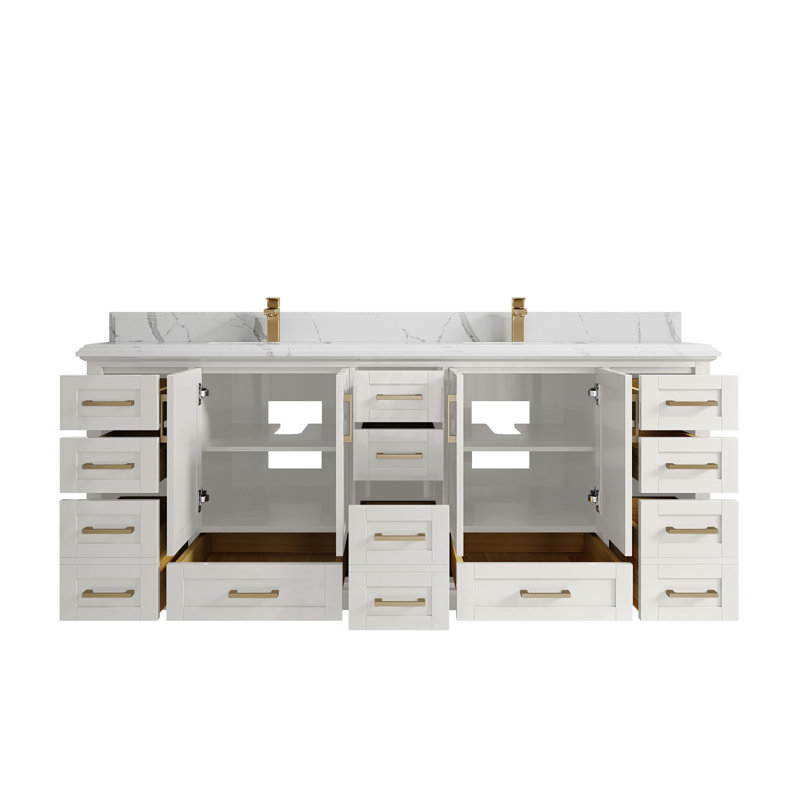 84 po Boston X P 22 po De salle de bain double en albâtre Quartz Nuvo, Calacatta Laza