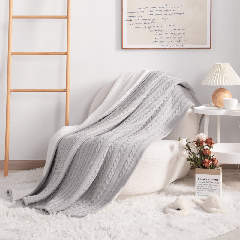 Jeté en coton , Gris argenté, L 60 po x L 80 po