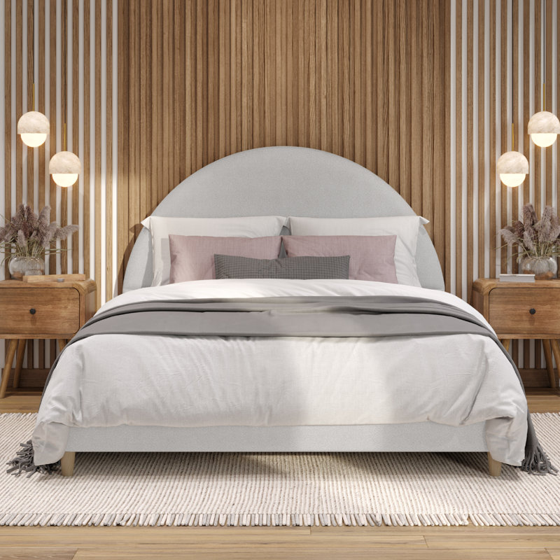 Jodiel Arched Boucle Upholstered Bed Frame, Cream, King