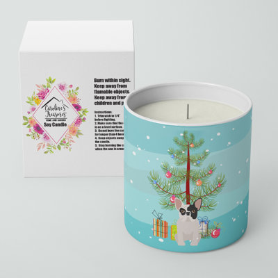 Bougie décorative noire et blanche avec boules de Noël 10 oz