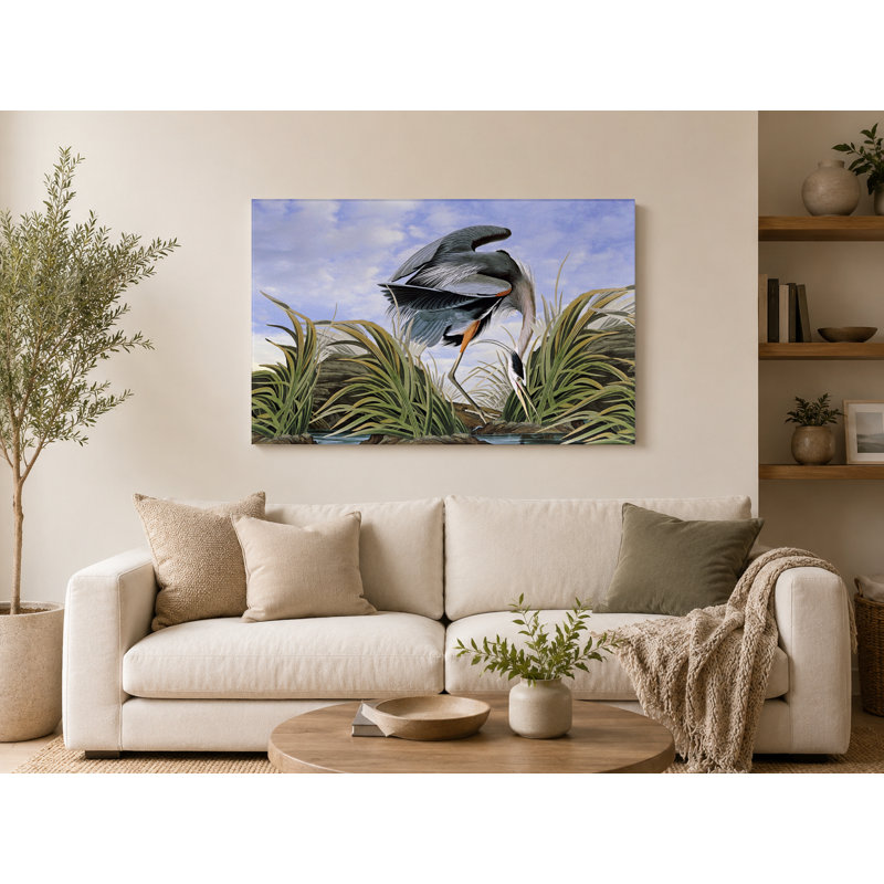 Grand héron bleu (1834) - Art mural sur toile paysage, L 36 po x H 24 po