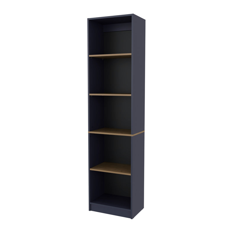 Bibliothèque H 71,1 po, 5 tablettes, bleu Alby / chêne naturel - Bureau à domicile, Naturel / bleu