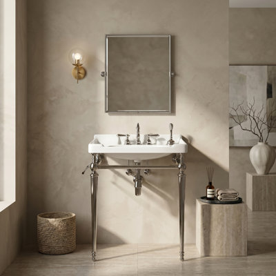 Modern Ceramic Bathroom Console Sink Vanity with Stainless Steel Support Legs & Towel Bar