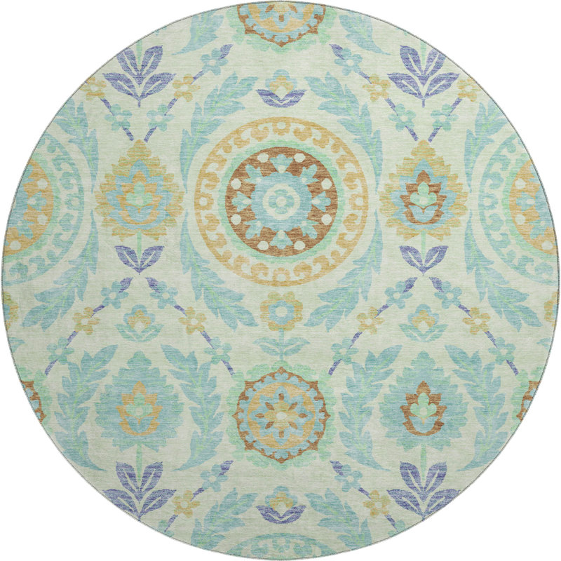 Premium Machine Washable Prisco Mint Rug, Round 8'