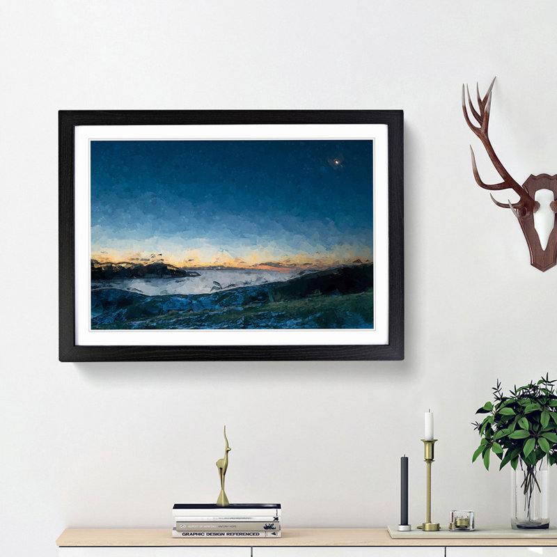 Moon Rising over Lofoten in Abstract - Picture Frame Graphic Art Print, 27cm H x 36cm W x 2cm D, Black Framed