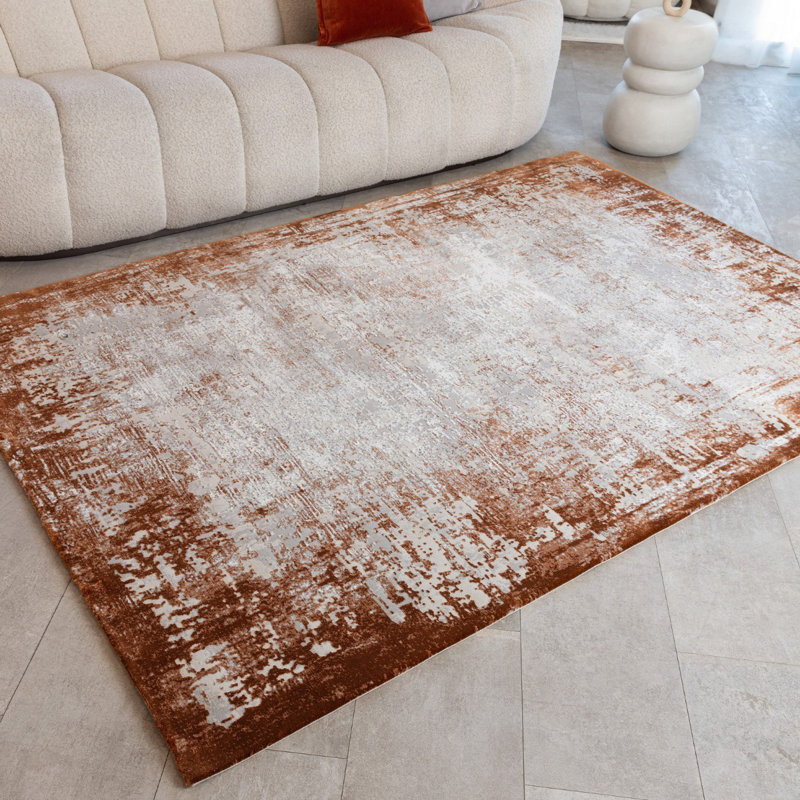 Terracotta Abstract Modern Easy To Clean Rug For Dining Room Bed Room And Living Room, Polypropylene Plastic/Polyester