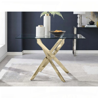Table de salle à manger rectangulaire moderne en verre trempé avec cadre doré (47,24 po)
