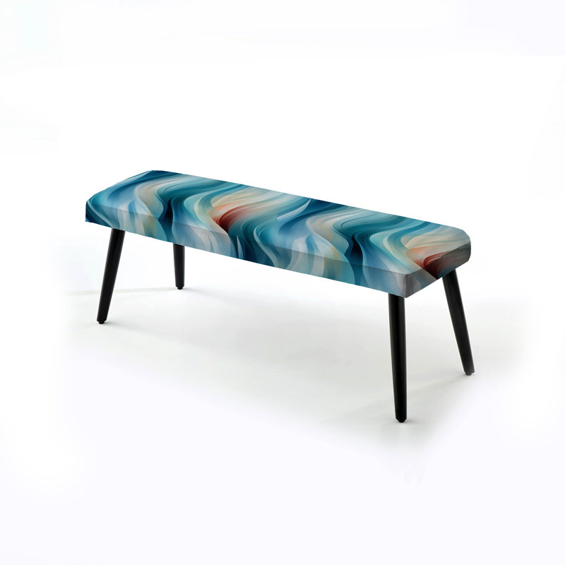 Blue Harmony Of Waves Pattern - Striped Upholstered Black Bench